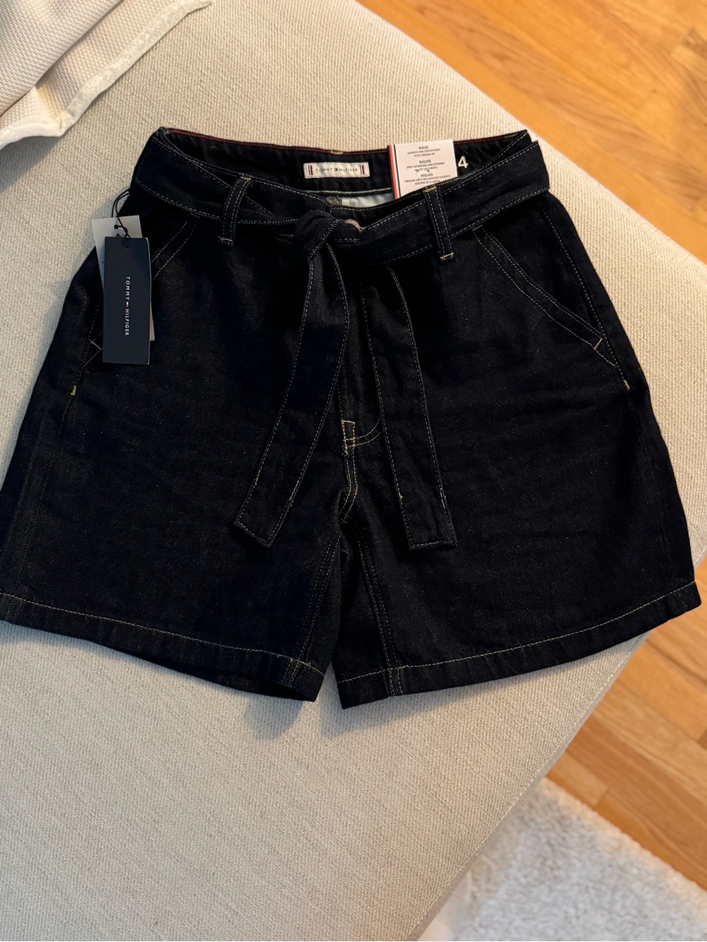 Tommy Hilfiger Black Denim Tie-Waist Bermuda Shorts
